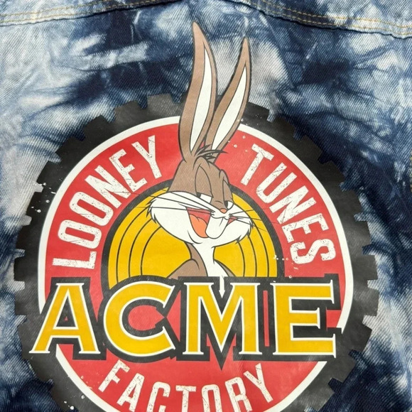 Looney Tunes Bugs Bunny Tweety Tie Dye Trucker Jacket Bull Denim - Picture 3 of 11